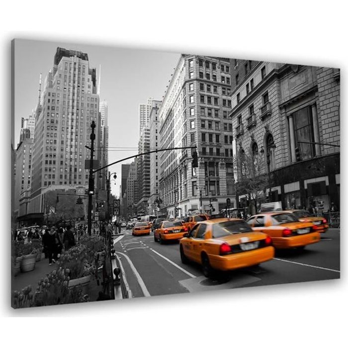 HXA DECO - Impression sur Toile, Decoration Murale, Tableau Deco, Tableau Moderne, Tableau Photo Taxis jaunes En plein New York -