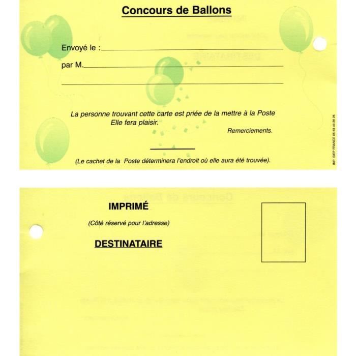 Cartes pour lacher ballon assorti