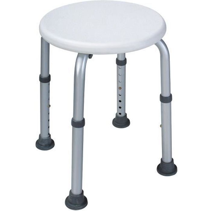 Tabouret de douche AUTONOMIE ET BIEN ÊTRE TMI 7240 - Tubes en aluminium et assise ABS - Hauteur ajustable 36 à 54 cm - Blanc