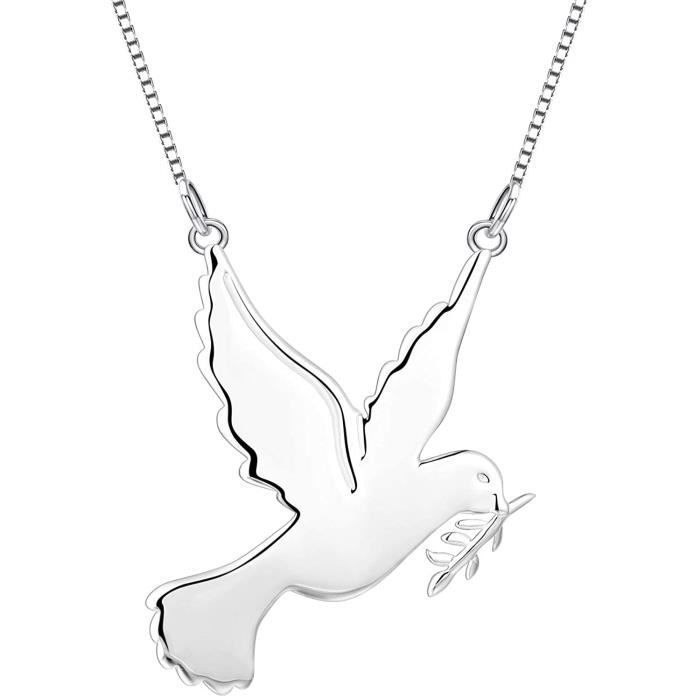 Collier Femme Pendentif colombe En Argent 925 Bijoux Collier pendentif paix pigeon pour Femmes Dames Filles,416