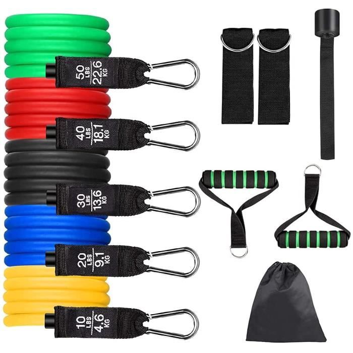Resistance Bands Lot de 11 bandes de résistance de 150 lbs - 5 bandes de résistance - Extenseur de porte et sangles de pied pou 224