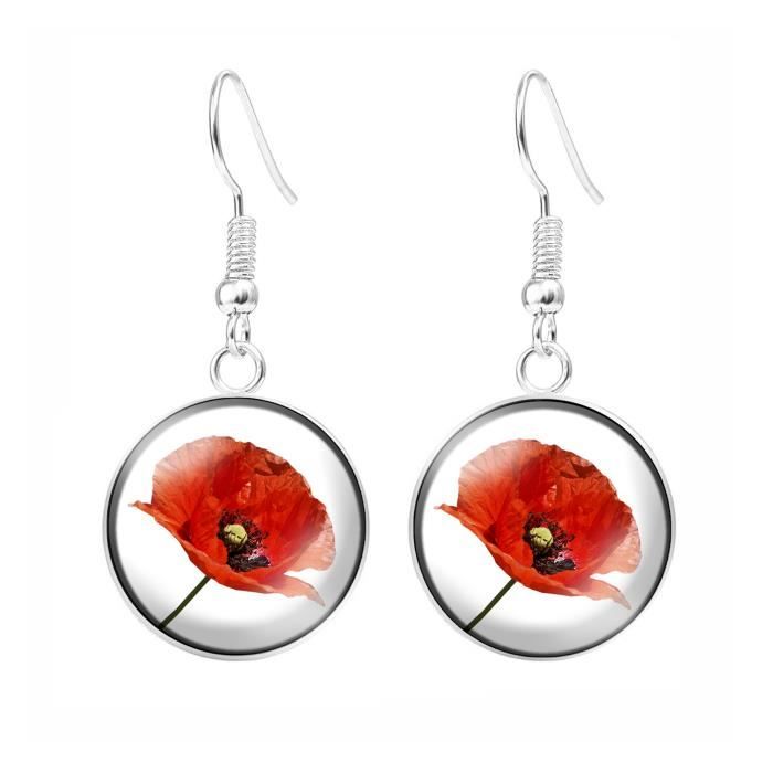 Bijoux en cabochon motif coquelicot création fait main modèle au choix - Boucles d'oreilles