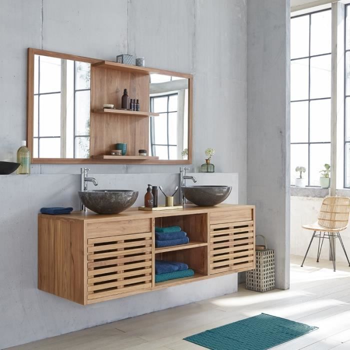 Meuble de salle de bain en bois de teck suspendu 160 BDBD