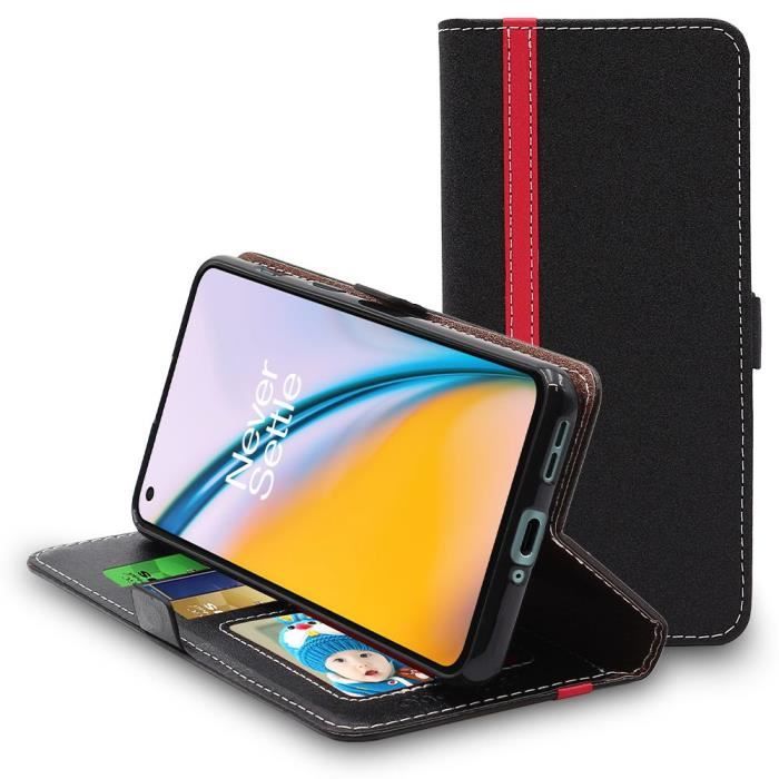 ebestStar ® pour OnePlus Nord 2 5G - Etui Portefeuille PU Cuir Porte-Cartes , Noir / Rouge