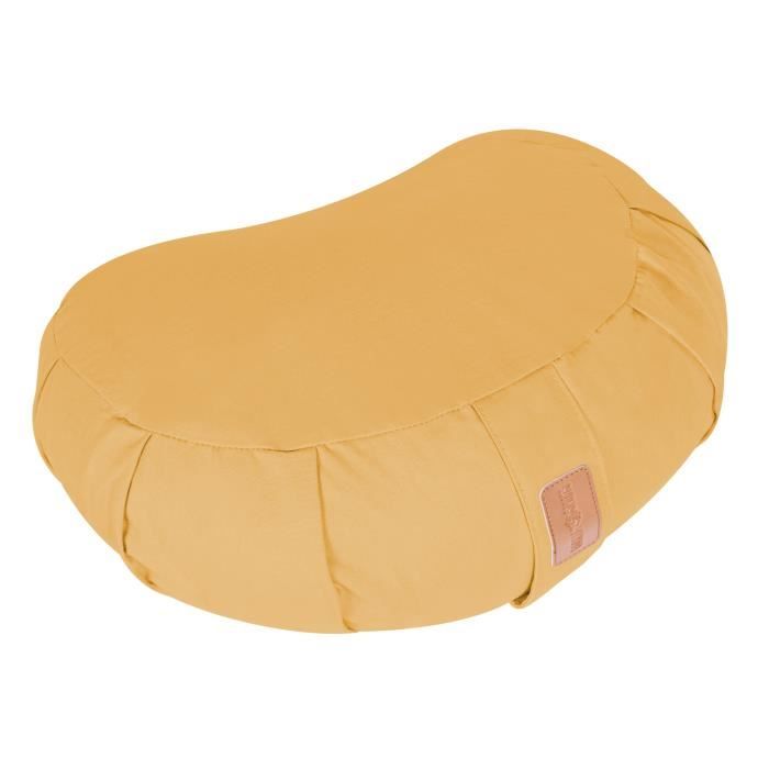 Coussin de méditation demi-lune orange - Hauteur d'assise : 19 cm - Coussin de yoga avec rembourrage en balles d'épeautre