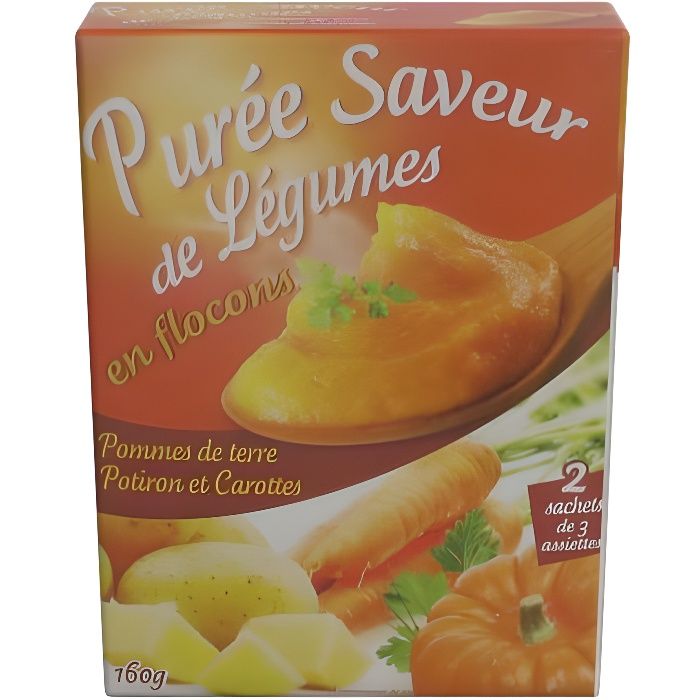 Purée saveur de légumes en flocons, pommes de terre potiron et carottes - 160g