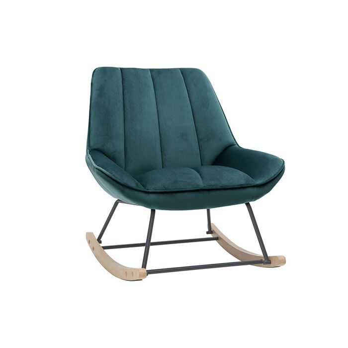 Miliboo - Rocking chair design en velours bleu pétrole BILLIE