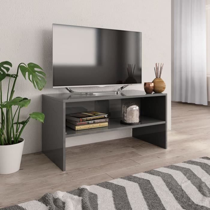 Meuble TV-contemporain Meuble salon Banc TV Gris brillant 80 x 40 x 40 cm Aggloméré