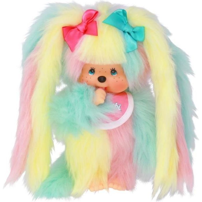 Fille avec Fourrure Colorée | 20 cm | Kiki | Poupée Monchhichi | Robe Mode