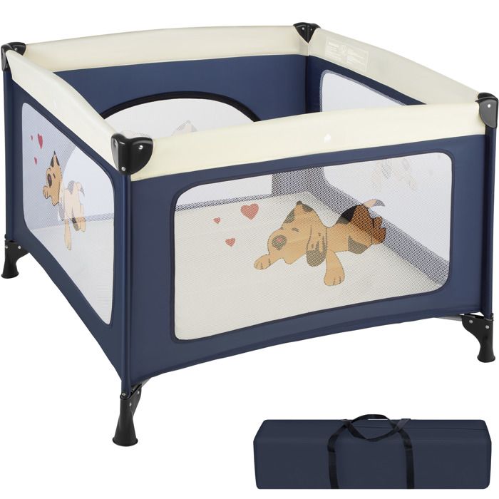 TECTAKE Parc Bébé pliable avec Matelas et Sac de Transport 105 cm x 105 cm x 78 cm Bleu