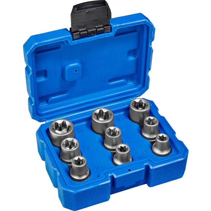 TECTAKE Coffret à Outils 9 Pièces Douilles Torx Femelle en Acier Chrome Vanadium