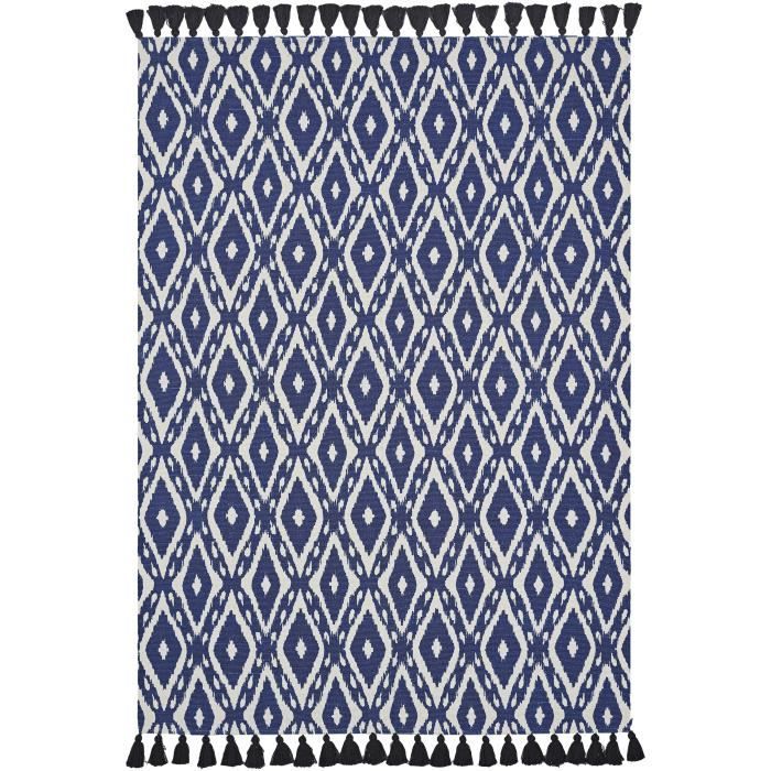 TODAY Tapis de salon Atmosphère 100% coton - 120x170 cm - Bleu et blanc