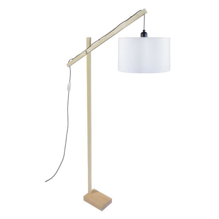 TOSEL Lampadaire liseuse 1 lumières - luminaire intérieur - tissu écru - Style inspiration nordique - H180cm L80cm P80cm
