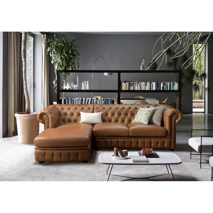 Canapé d'angle Marron Cuir Design