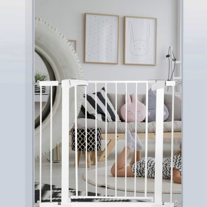 Barriere de Securite porte et escalier 75-103cm blanc pour enfants et animaux NEUF RUI02