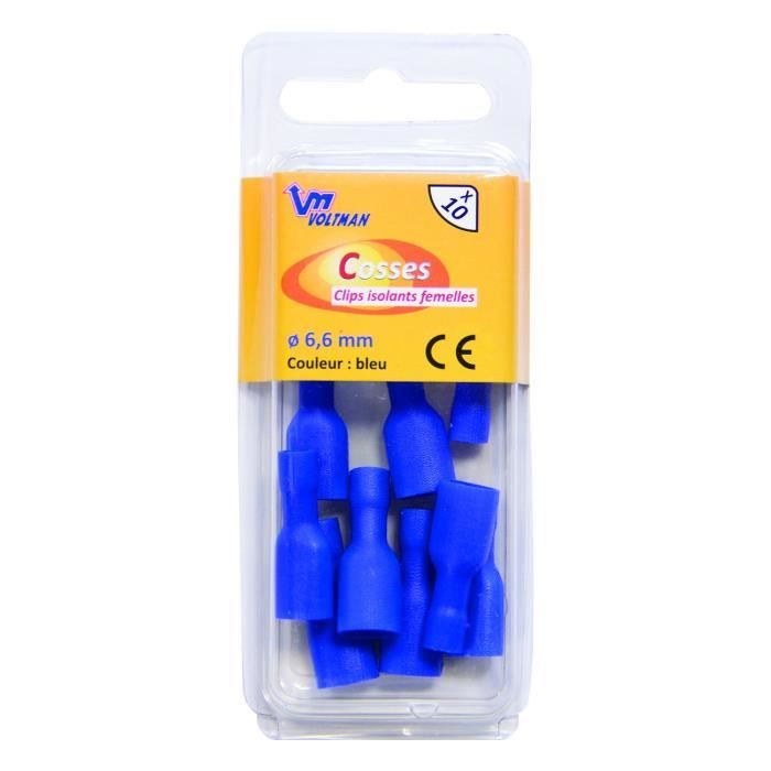 VOLTMAN Boîte de 10 clips isolés femelles - Section 6,3 mm - Rouge