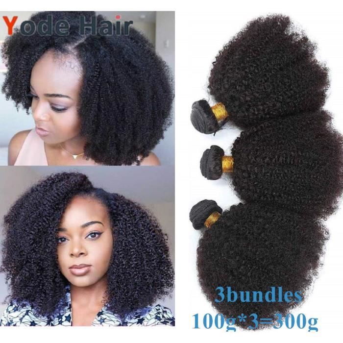 10-10-10- Mongolian Afro Kinky Curly Cheveux Humains 3 Bundles 100g-pcs Couleur Naturelle
