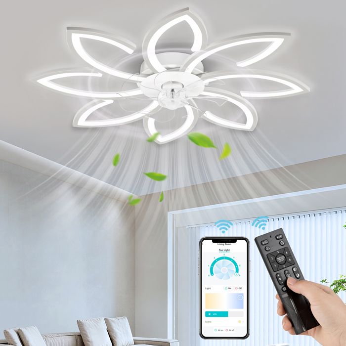 NACATIN Ventilateur de plafond à LED 6 Vitesse Fan Silencieux avec Dimmable Eclairage 3 Couleurs 9007 -Blanc - Nacatin