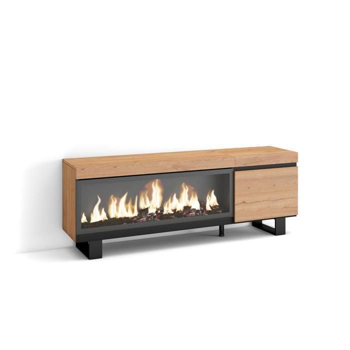 Meuble TV 158x35x57cm Banc Télé Pour les TV jusquà 65 Cheminée électrique XXL Design industriel Beige RF3251