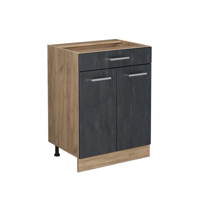 Meuble cuisine R-Line 60cm sans PT Béton noir/Chêne de force doré Vicco 47515