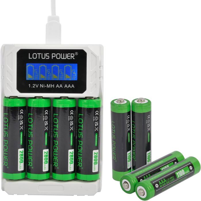 Chargeur Piles AA/AAA avec 4 Piles AA Charge USB
