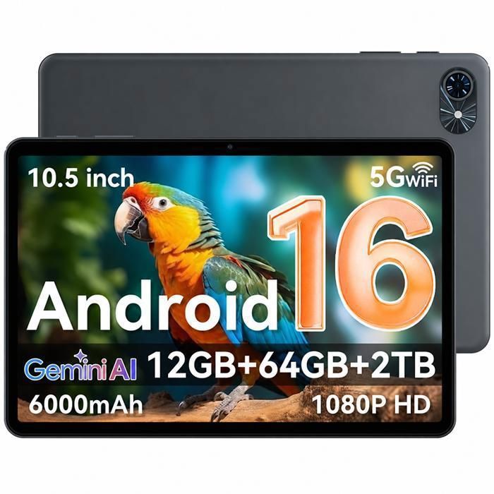 TABWEE T80 Tablette 10.5 HD IPS Android 15 - Unisoc T310 12 Go RAM 64 Go + microSD 2 To 6000 mAh Gris