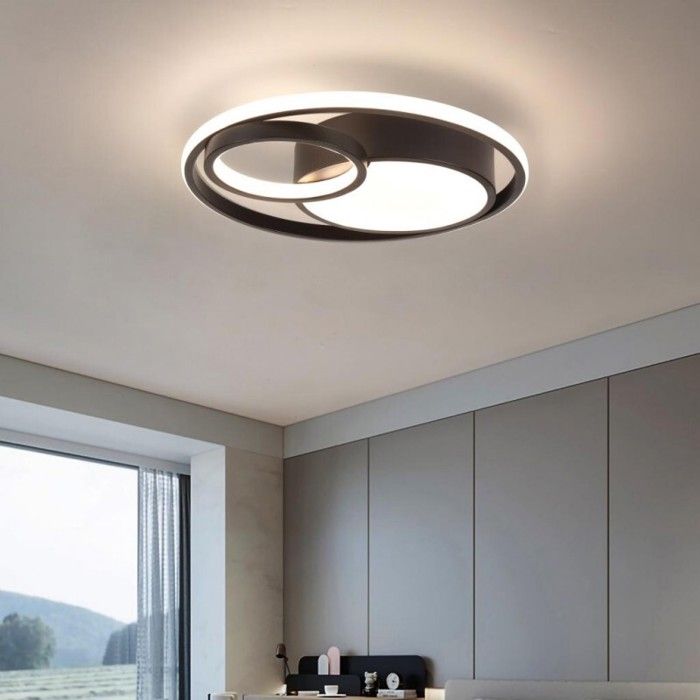 WOTTES Plafonnier LED Moderne - Luminaire Plafond Design Cercle géométrique Noir pour Salon Balcon Loft - Noir Neutre - Ø40*40CM