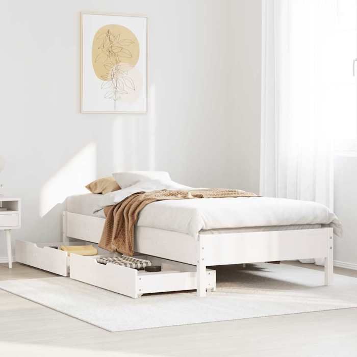 SALE 2025Structure/Cadre de lit - Lit 1 personne - blanc 90x190 cm - bois de pin massif 27.66 Kg 1488