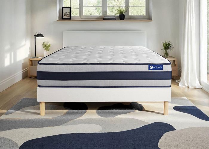 Ensemble Matelas Sommier 160x190 cm - Actimemo Ergo - Sommier Kit Blanc