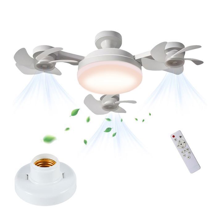 Ventilateur de Plafond LED avec Télécommande Ventilateur de Plafond à Visser E27 avec 3 Têtes de Drone 3 Vitesses Réglables - Prumya