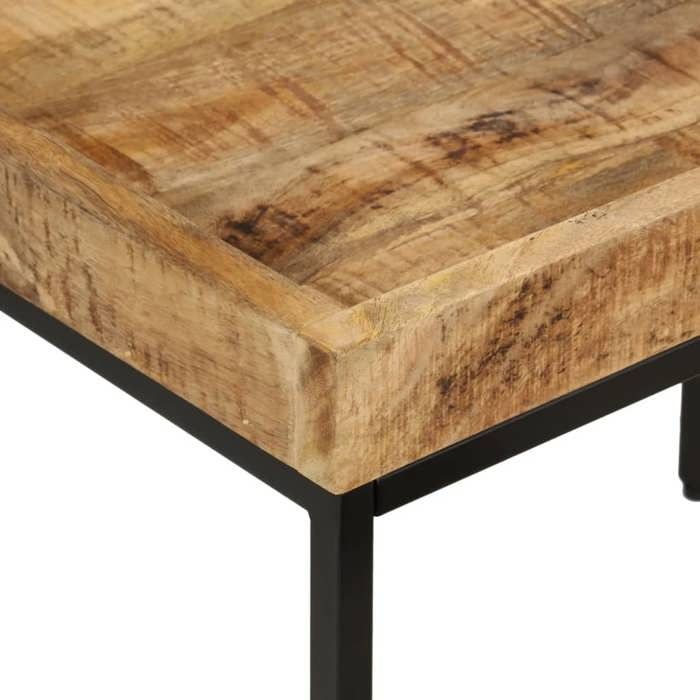 Ensemble De 3 Tables Basses Gigognes En Bois De Manguier Massif - Design Brut Avec Pieds Fer, Pour Petits Espaces
