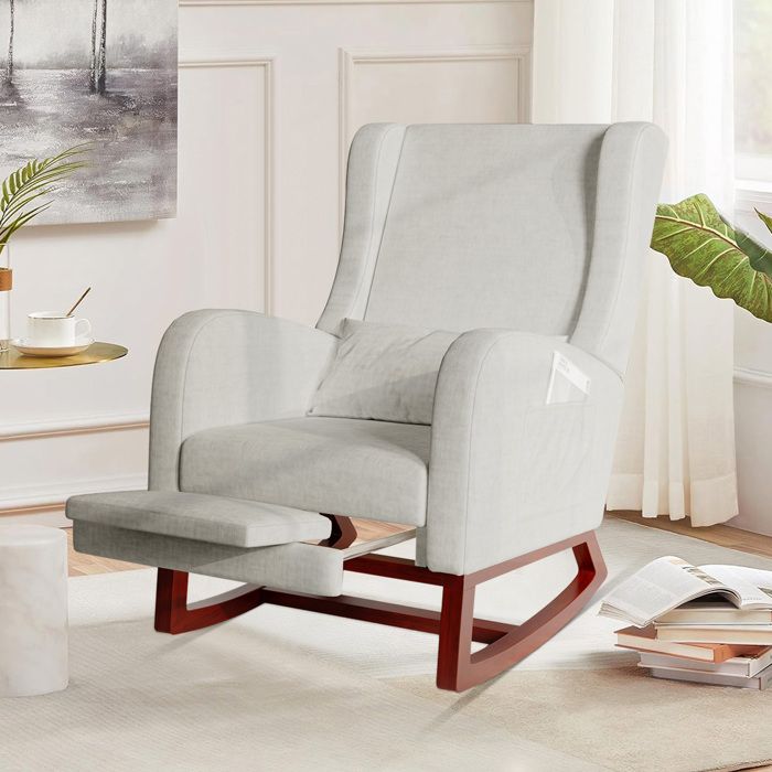 Fauteuil à Bascule - LUMINARIX - Rocking Chair - Scandinave - Tissu Doux - Poches de Rangement