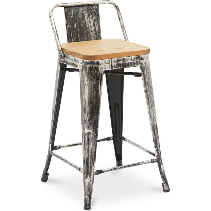 Tabouret de bar avec dossier - Design industriel - Bois et acier - 60cm - Nouvelle édition - Metalix Industriel