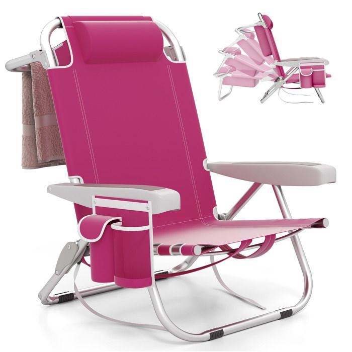 COSTWAY Chaise Pliante Camping – Dossier 5 Niveaux, Pieds Pivotants, Hauteur Réglable, Repose-pieds Amovible, Charge 150kg