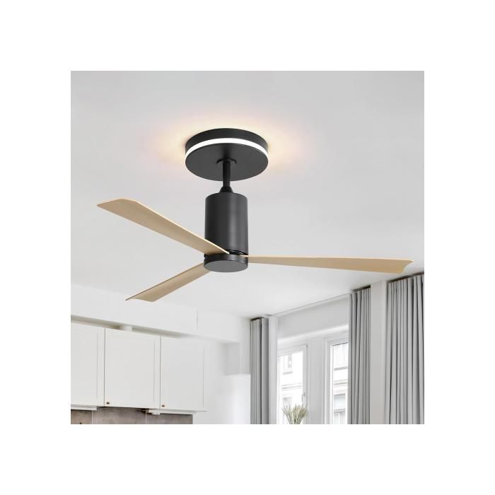 ®RisingFF Ventilateur de plafond encastré de 52 pouces avec éclairage LED et télécommande 3 pales en ABS pour patio et salon - Rising Ff