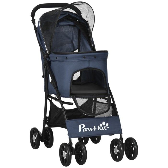 Poussette Pour Animaux  Poussette pliable pour chien et chat 4 roues avec coussin et fenêtre en maille - Oxford bleu - Petit animal