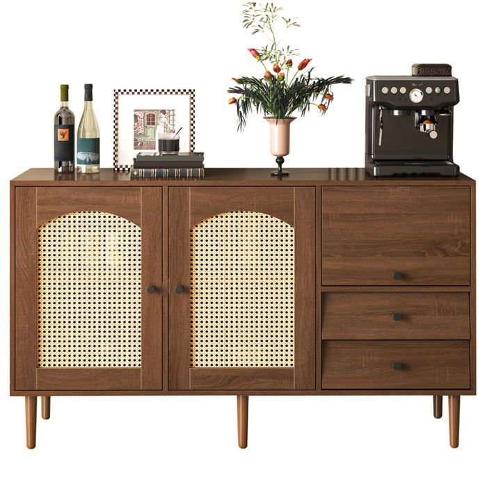 MEUBLES COSY Buffet en bois style campagne avec portes en cannage étagères réglables et tiroirs - 130 × 75 5 × 40 cm MEUBLES COSY Buffet en bois style campagne avec portes en cannage étagères réglables et tiroirs - 130 × 75 5 × 40 cm