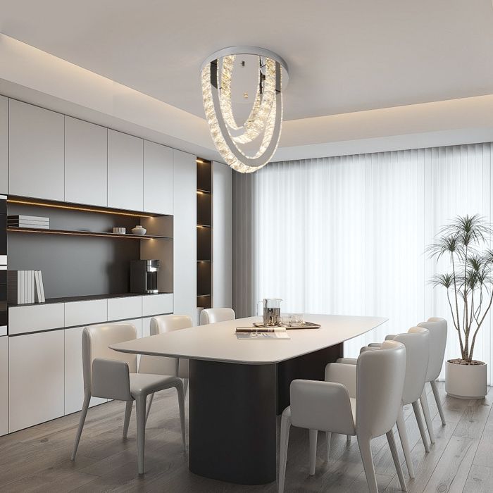 Lustre moderne à cristal K9 avec LED et télécommande - Dimmable pour salle de séjour