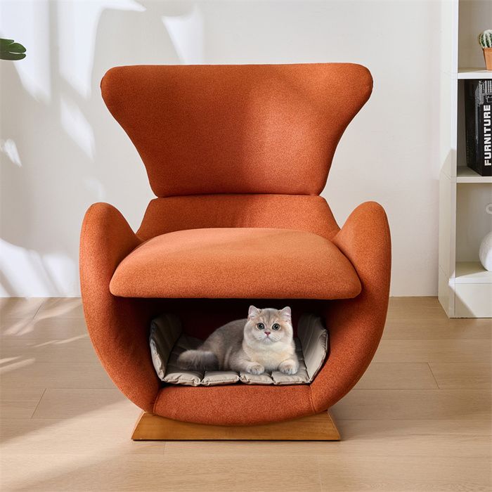 Fauteuil relax salon avec lit pour chat intégré chauffeuse 1 place pour salon ou fauteuil TV tissu anti-griffes rouge brique