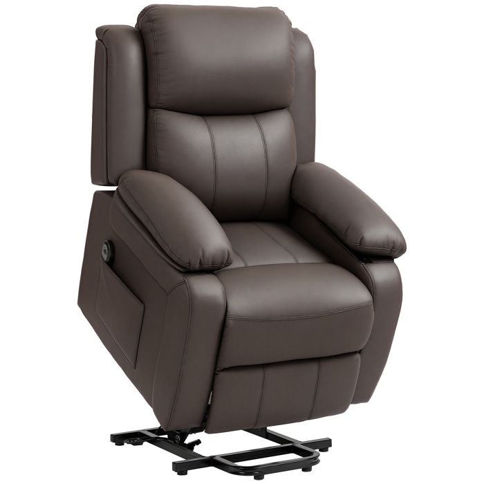 Fauteuil releveur électrique - HOMCOM - repose-pied dossier inclinable télécommande - revêtement en PU - 76x90x105cm - marron