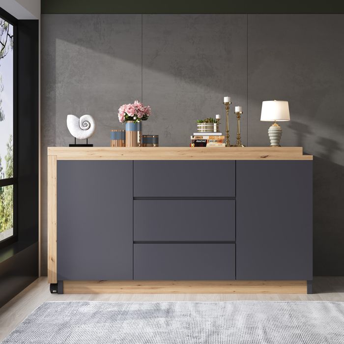 Bureau dangle 120x50x76.5cm - Plateau pivotant - 3 tiroirs et 2 portes - Avec roulettes verrouillables - Gris+naturel Bureau dangle 120x50x76.5cm - Plateau pivotant - 3 tiroirs et 2 portes - Avec roulettes verrouillables - Gris+naturel