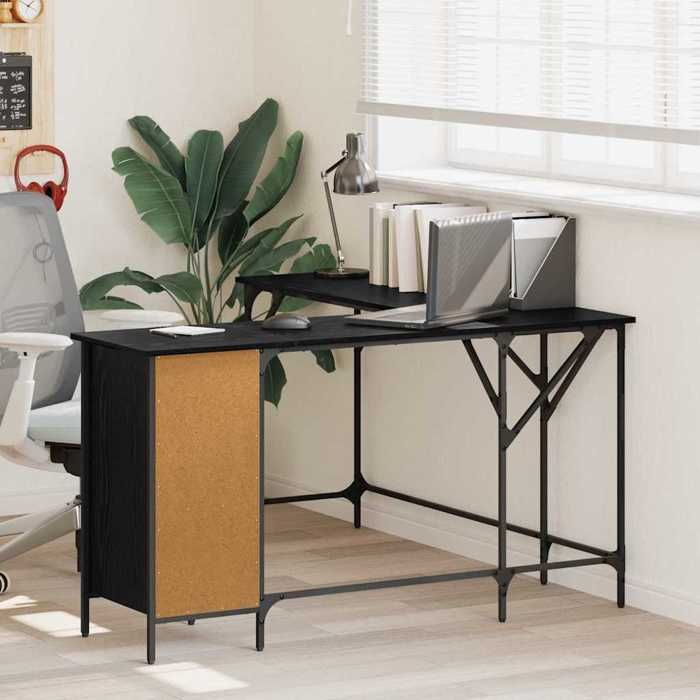 Bureau dangle en L style industriel loft - Chêne noir - Bois dingénierie - 141 x 141 x 75 cm - pour bureau à domicile