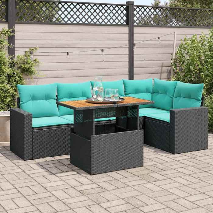 vidaXL Salon de jardin 6 pcs avec coussins noir résine tressée ensemble de canapés dextérieur ensemble de canapé dangle 3327039