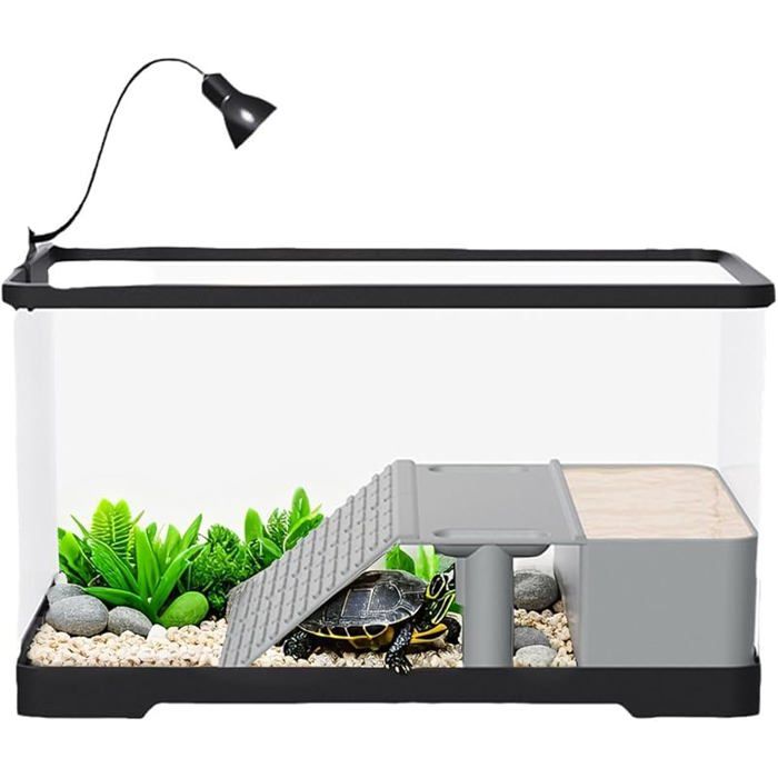 Meilleurs prix pour Turtle Terrarium Aquarium Terrarium Complete Kit with LED Lighting Acrylic Turtle Tray with Solar Platform Ramp for Office