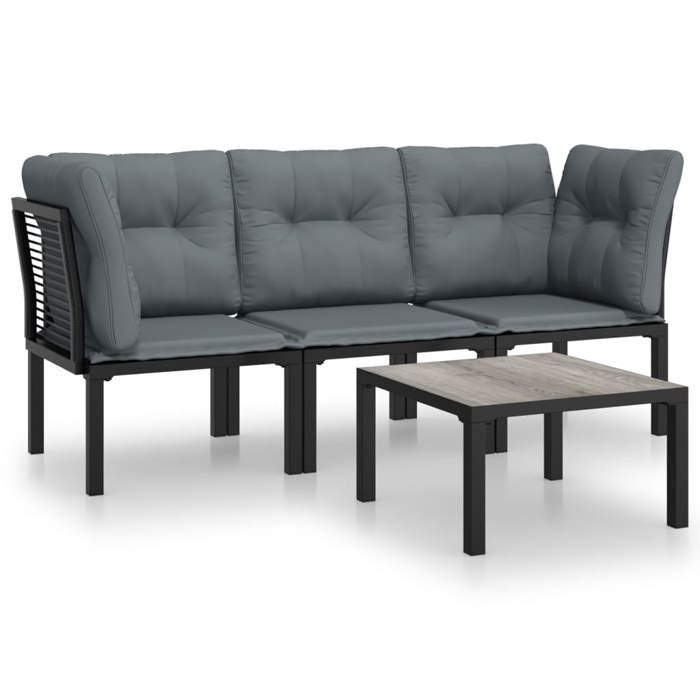 Salon de jardin résine tressée - BURKE - 4 pièces - Noir et gris - Résine tressée - Table basse 55x55x31 cm