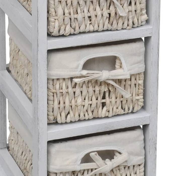 Étagère de rangement en bois - WIENS - 3 paniers en tissage - Blanc - 25x28x58 cm - Bois de paulownia - Artisanal