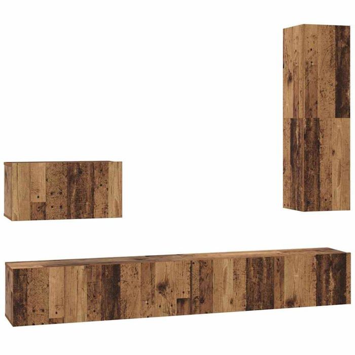 Meuble TV mural en bois dingénierie - vidaXL - Bois Ancien - Rangement modulable - 200x30x30 cm - Étagères en cubes