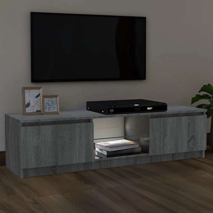 NEUF Armoire TV - Gris - Meuble TV - TABLE TV - avec lumières LED - sonoma gris 120x30x36 cm - TT3853