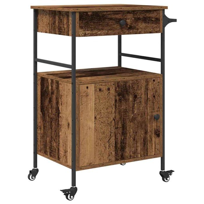 Chariot de cuisine en bois ancien - vidaXL - 56x43x895 cm - Bois massif et métal - Roues verrouillables