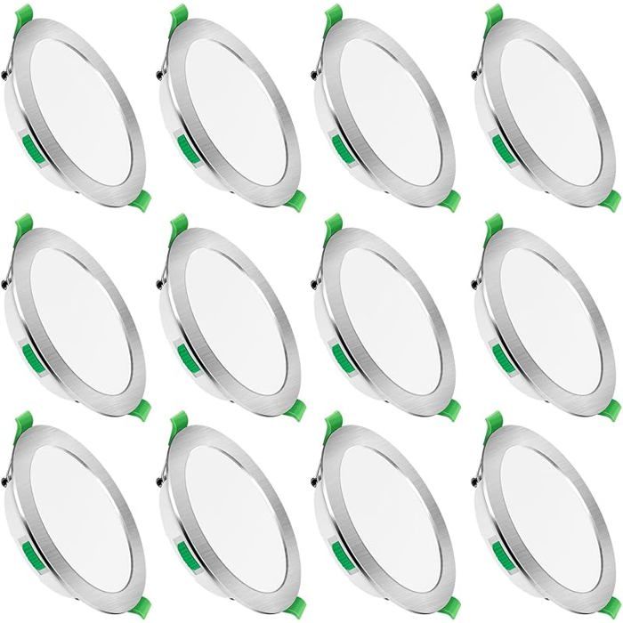 D Spot Encastrable Extra Plat 7W 580 Lumen 230V éclairage Plafond Encastré Dimmable Blanc 7W Trou Φ90-100mm NICKEL BROSSé SPOTS